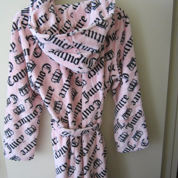 Juicy Couture Hooded Bathrobe Robe Crown Pink Black Sleepwear Women - Picture 2 of 5